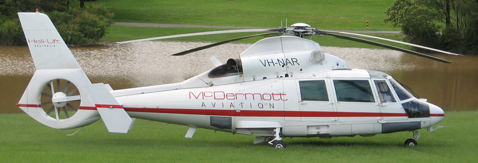 VH-NAR McDermott Aviation's Aerospatiale  Twin Engined Dauphin at  Archery Park during Gympie Floods
			  